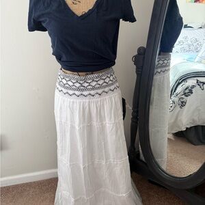 Studio West White Maxi Skirt with Black Embroidery
